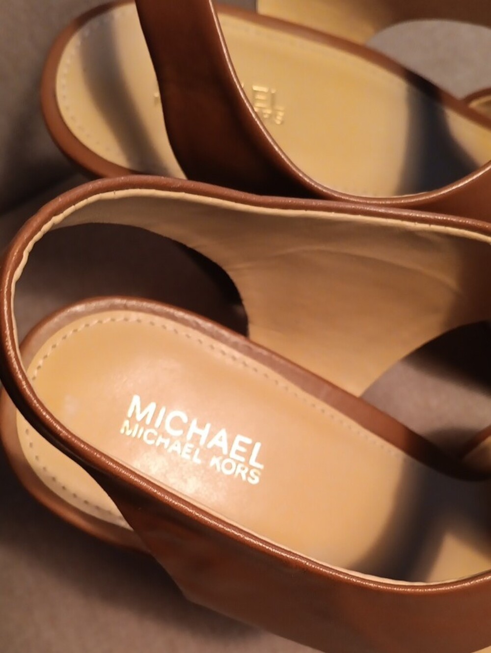 MICHAEL Michael Kors Brown Leather Platform Slingback Heels with Gold Zip - Picture 2 of 6